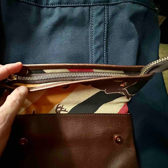 LL Bean Signature Clutch Purse Wallet Striped Deer Print Canvas Leather - Picture 13 of 16